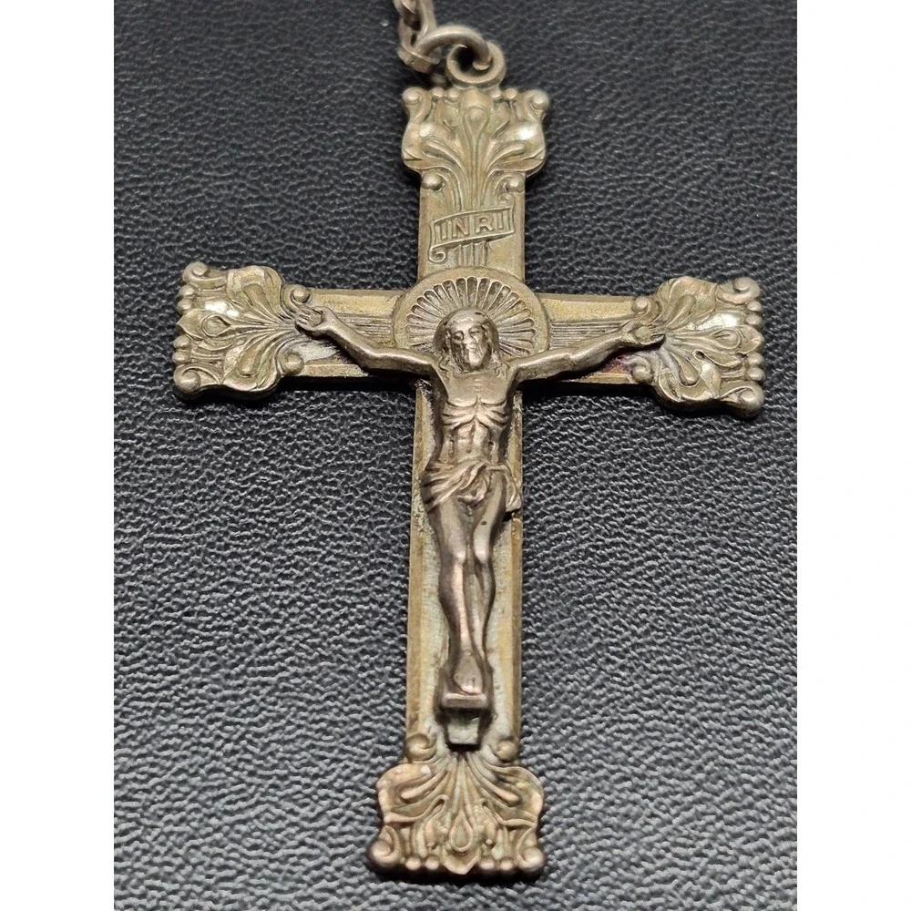 Vintage Rosary Blue Crystal Beads Sterling Silver Crucifix Centerpiece
